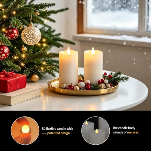 Image of Flameless LED Candles 3 inchx6 inch Set of 2, Battery Operated with Remote & Timer, 600-Hour on 2 AA Batteries, Flickering Realistic Flame, White for Indoor /Outdoor