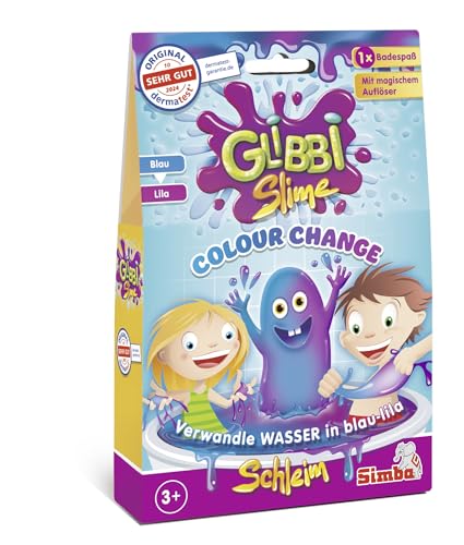 Glibbi Color Change Slime, Pulver verwandelt Wasser in blauen Schleim, beim Auflösen Farbwechsel (zu violett), 150g, ab 3 Jahren