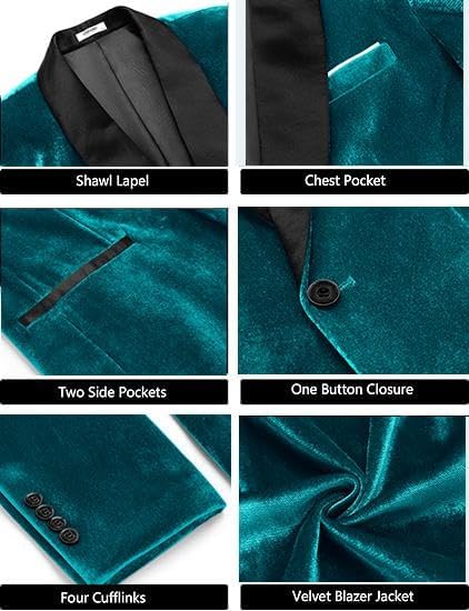 COOFANDY Men's Velvet Tuxedo One Button Jacket Dinner Prom Wedding Blazer Jacket - Image 5