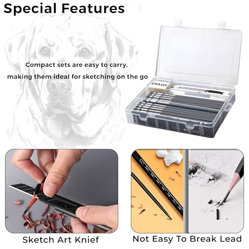 Image of DaKos Professional Sketching Pencil Set for Artists - Complete Drawing Kit with Graphite Pencils Set & Carry Box, Art Supplies for Shading & Sketching (22 Pcs)