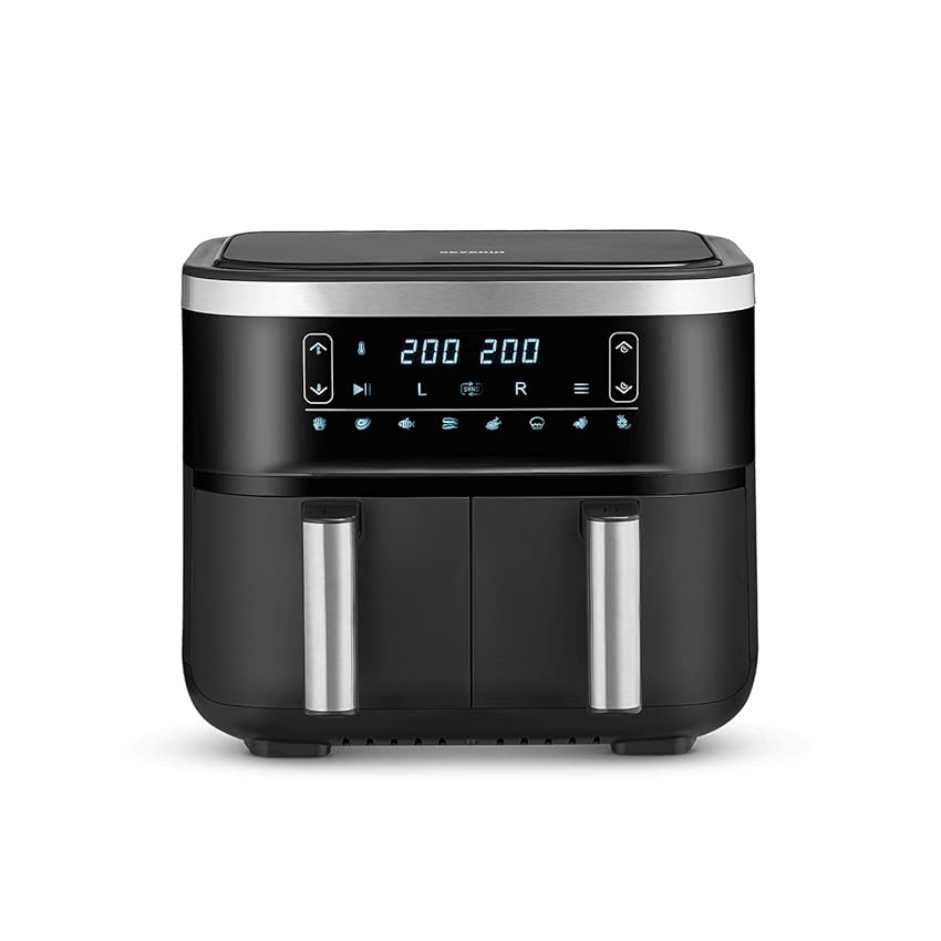 SEVERIN FR 2453 Friggitrice ad aria calda con 2 cestelli, temperature regolabili separatamente da 80° a 200° C, capacità totale 7,6 L, 8 programmi automatici, display touch