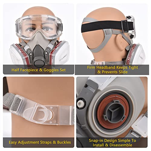 Meia peça facial reutilizável 6200 Proteção respiratória a gás com óculos de segurança para pintura