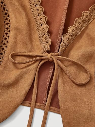 Verdusa Women's Lace Trim Tie Front V Neck Vest Western Cowgirl Sleeveless Jacket4