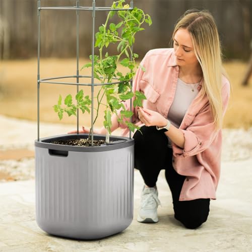 Vego garden Planters for Outdoor & Indoor Plants, Large Plant Pots with Self Watering, 15' Tall Large Plant Pots with Trellis for Flowers Plants Decor, Fog Gray