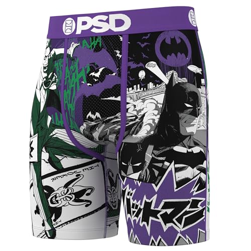 PSD Men's Boxer Briefs - Bat Joker Split, 7 Inch Inseam, Moisture-Wicking, 4-Way Stretch, Boxer Briefs for Men, Medium