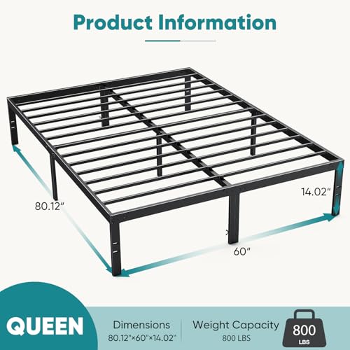 Image of OLIXIS Metal Queen Bed Frame - 14in High with Storage Space, No Box Spring Needed with Sturdy Steel Slat Support, 2200LBS Heavy Duty for Easy Assembly, Black for Bedroom