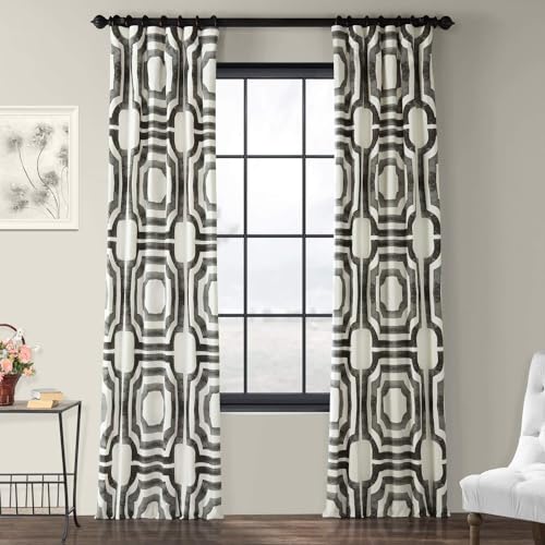 Image of HPD Half Price Drapes Geometric Printed Curtains 108 Inches Long Luxury Cotton Curtains (1 Panel) Room Darkening Window Curtains for Bedroom & Living Room, 50W x 108L, Mecca Geometric Steel