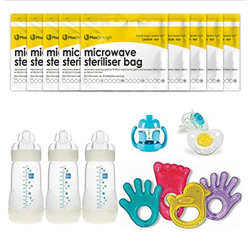 Premium Microwave Sterilizer Bags (20Pcs) By Max Strength, Large & Durable Steam Bags For Baby Bottles, Soothers, Teethers & Training Cups, 20 Uses Per Bag & Marking System #TOP2