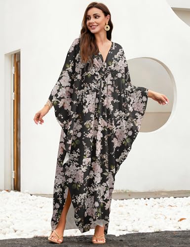 Image of MAKABO Kaftan Dresses for Women, V Neck Moo Moos Colorful Print Cover Ups Caftan Beach Dresses for Swimwear