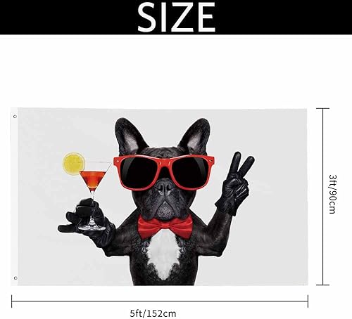 Miniatura 2 de Yekiua Bandera de bulldog francés de 3 x 5 pulgadas, para exteriores, con cristal de Martini para diversión y fiesta, banderas de doble cara para
