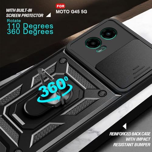 Image of Luxe Back Cover for Motorola G34 5G / Motorola G45 5G | D10 Tough Armor | Sliding Camera Shield | 360 Protection | Kickstand Ring Holder | Military-Grade Shockproof Bumper