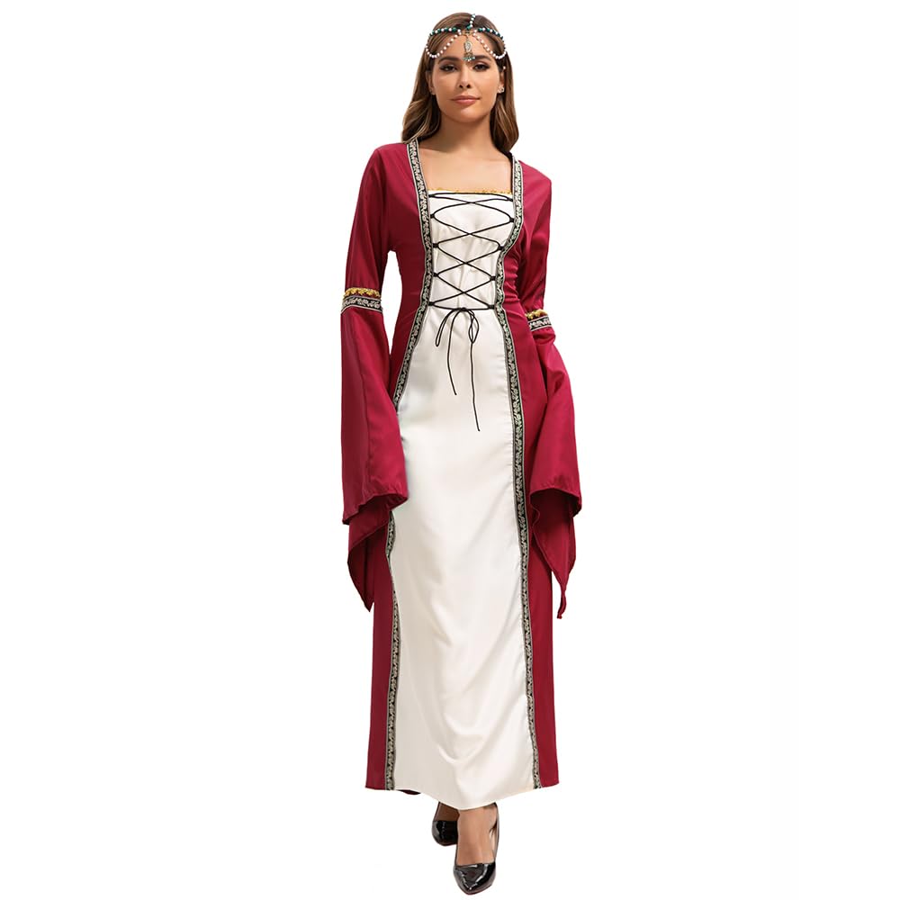Feynman - Abito medievale retrò, stile gotico da palazzo, da donna, maniche a tromba, costume per festa rinascimentale