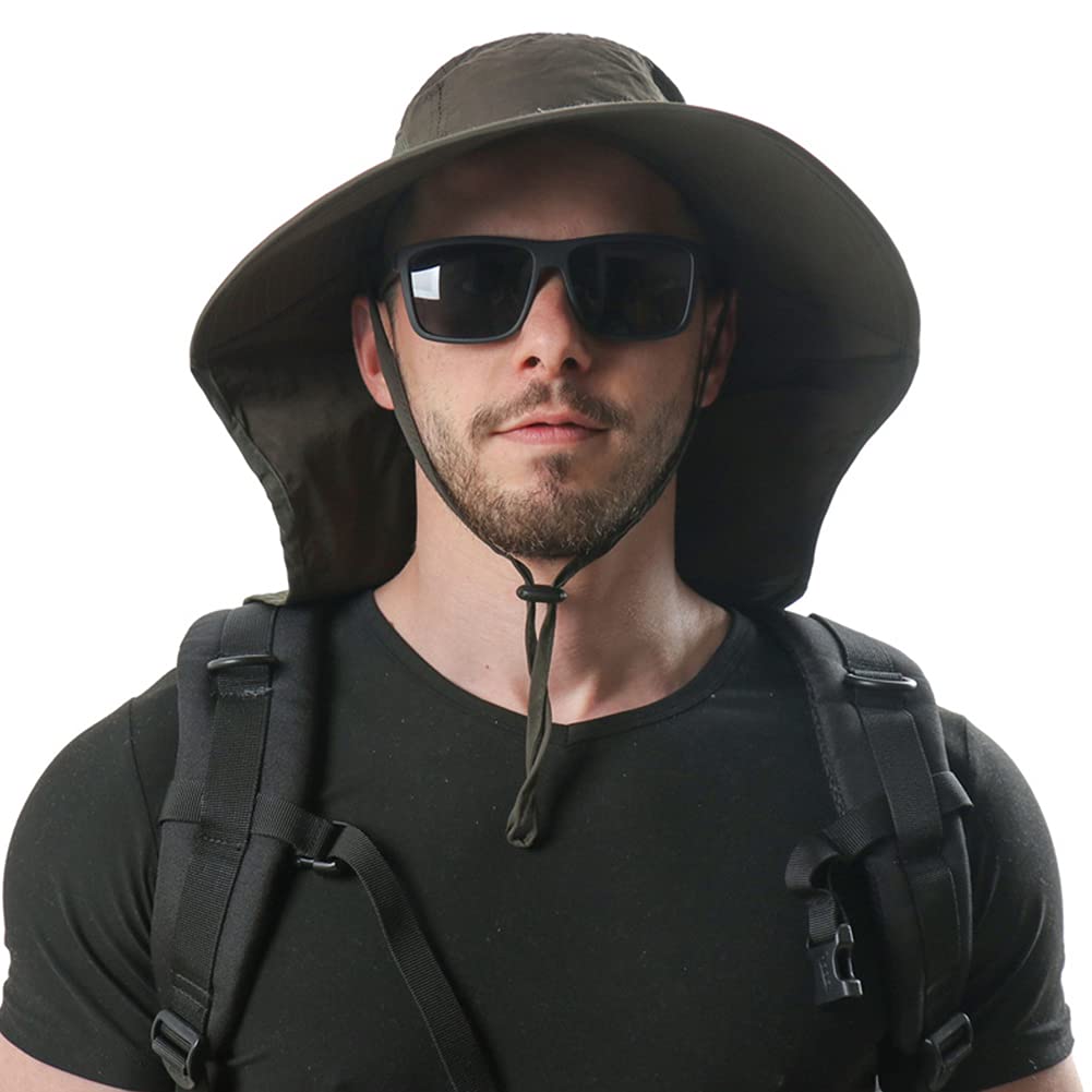 Chapeau de Soleil, pour Pêche Chasse,Camping Chapeaux de Soleil Homme Femme, Casquette Anti UV Large Bord, UPF 50+ Protection d'été Casquette UV réglable Chapeau de Soleil Respirant