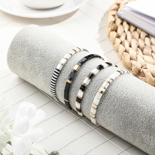Jadive 4 Pcs Tila Flat Beaded Stretch Bracelets for Women Bohemian Friendship Bead Bracelets Glass Cute Boho Style Square Beaded Decorations for Jewelry Friend Gifts4