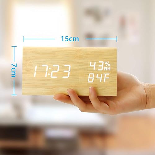 Miniatura 5 de OCT17 Reloj despertador de madera, reloj despertador de madera, reloj digital LED inteligente para dormitorioescritorios, mejorado con temperatura