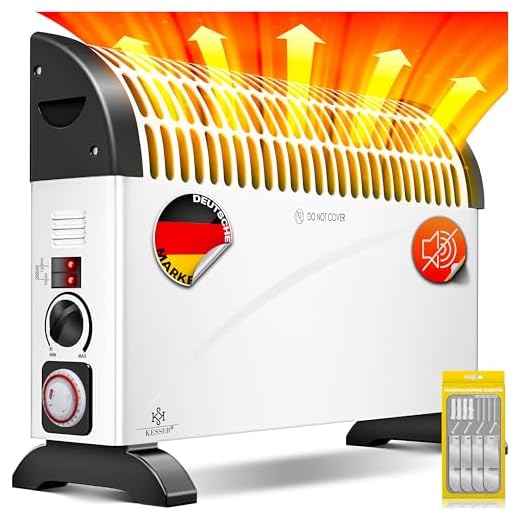 KESSER® Calentador Convector 2000W, temporizador de 24 horas | control térmico continuo | Calentamiento turbo | 3 niveles | Comederos de transporte, Weiß
