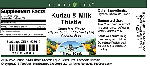 Miniatura 5 de TerraVita Kudzu & Milk Thistle - Extracto líquido de glicerita (15), sabor a chocolate (1 oz, ZIN 522645)
