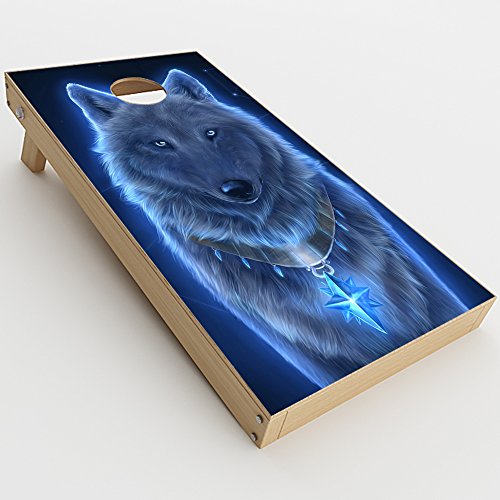 Skin Decal Vinyl Wrap for Cornhole Game Board Bag Toss (2xpcs.) Skins Stickers Cover/Glowing Celestial Wolf