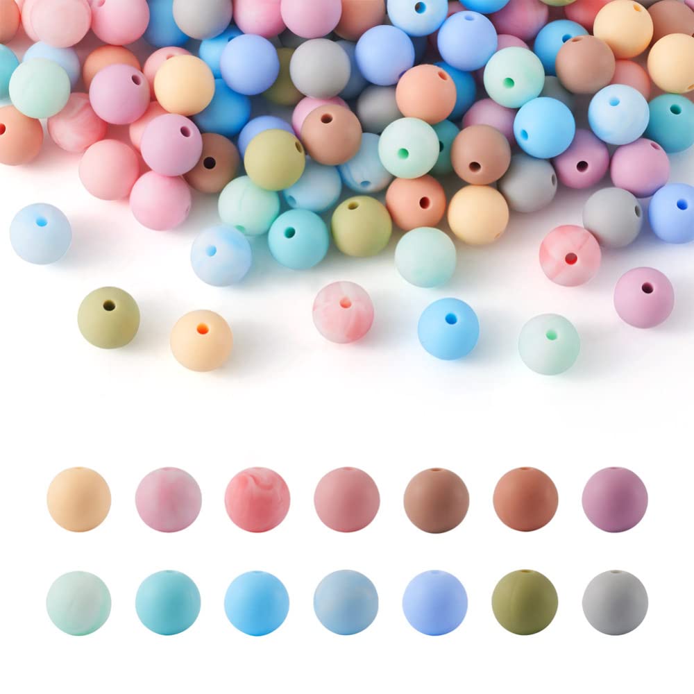 Boutigem 140Pcs Round Silicone Beads 9mm Mix Color Loose Focal Beads for DIY Jewelry Making Necklace Bracelet Keychain Decor Accessories — image 1