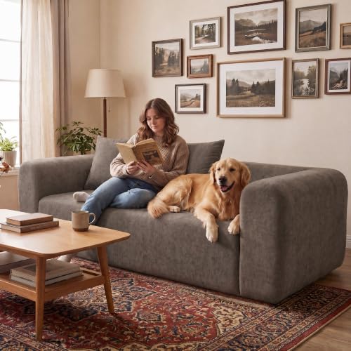 Image of Claiks 71 inch Boneless Cloud Couch, Deep Seat Loveseat, Light Grey