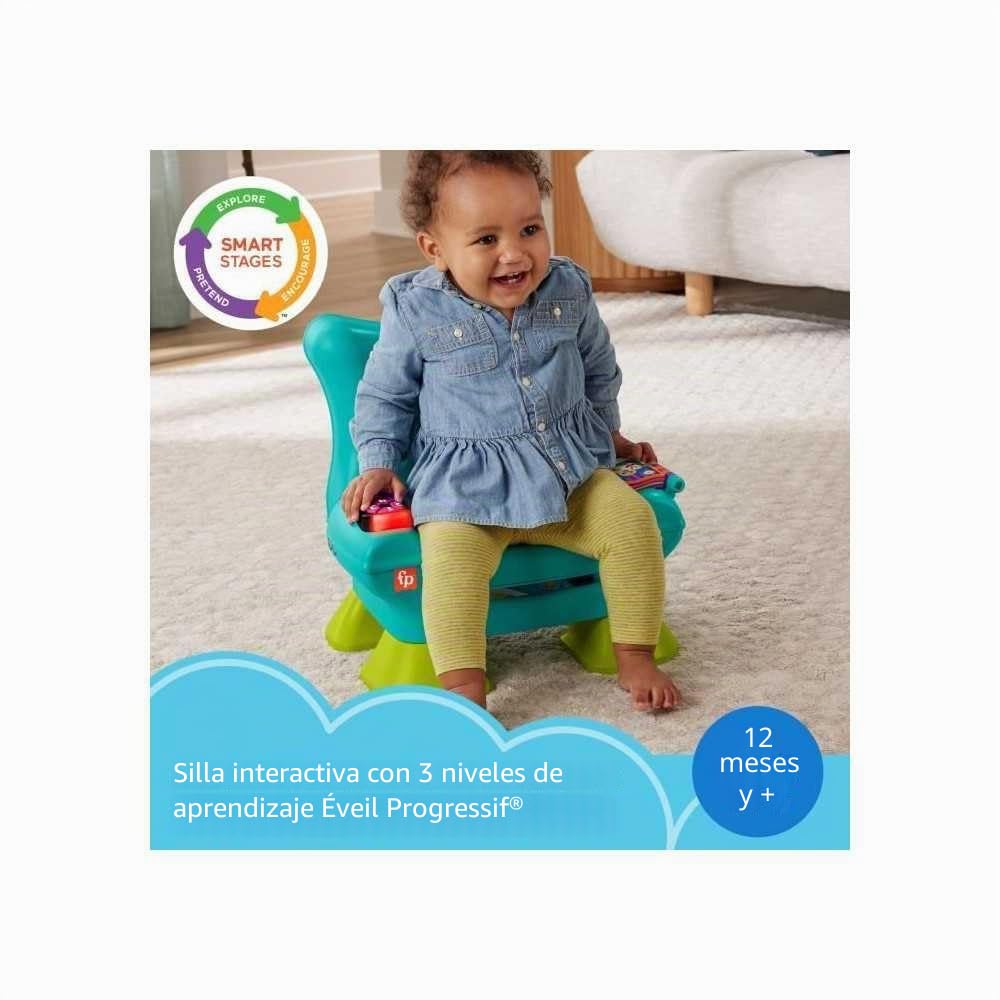 Fisher-Price Juguete Educativo Divertido para niños pequeños, Silla de Aprendizaje Divertida, Color Turquesa, con música y Diferentes Actividades para niños a Partir de 1 año, inglés (Reino Unido),