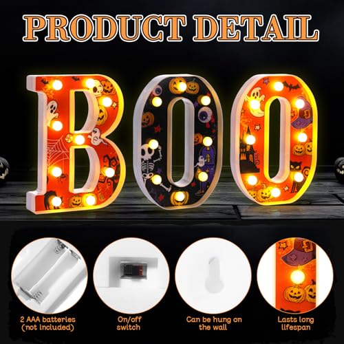Image of Aurelema Halloween Boo Light up Sign Table Decorations, LED Boo Marquee Words Indoor Tabletop Centerpiece for Bedroom Kitchen Fireplace Party Supplies