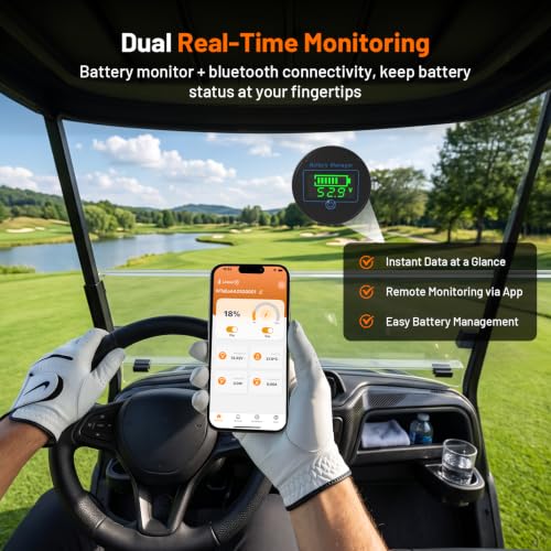 Image of 36V 100Ah Golf Cart Lithium Battery, 200A BMS (600A Peak), Bluetooth & Dashboard Meter, 3.84kWh Deep Cycle LiFePO4, 68.7lbs Drop-in Replacement for 6x 6V Batteries, EZGO TXT, Club Car DS