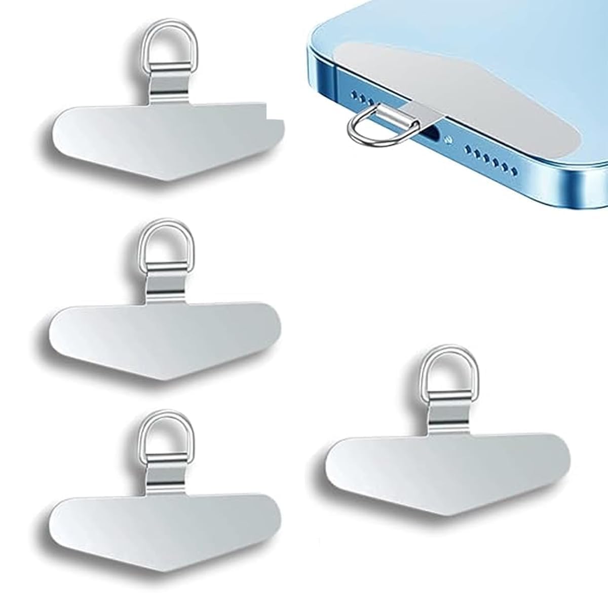 Nooynoeo Silver 4Pcs Phone Tether Tab - Phone Lanyard Patch, Metal Crossbody Cell Phone Lanyard Patch Silve, Stainless Steel Mobile Pad - Universal Phone Strap Connector For Smartphones