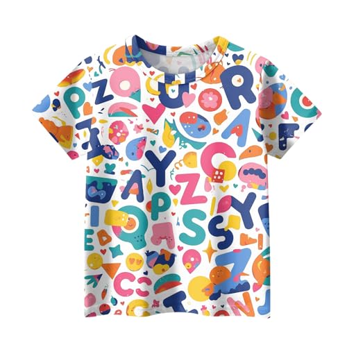 Girls' T-Shirt Cute Print Short Sleeve Soft Summer Casual Fashion Top, Ages 1-123