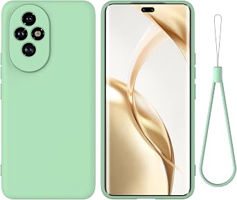 Case for Honor 200 5G, Silicone Protective Phone Case for Honor 200 5G with Silicone Lanyard, Slim Thin Soft Shockproof Cover for Honor 200 5G Silicone Case Green