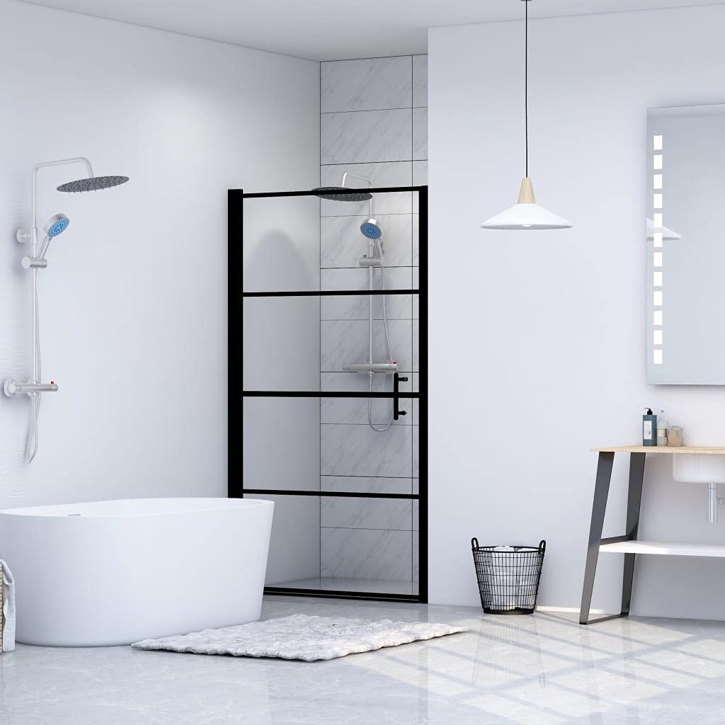 Mampara de ducha negra de cristal templado de 81x195 cm con marco de aluminio ajustable