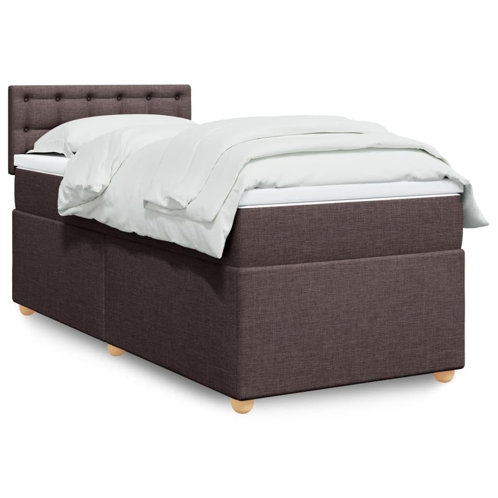 Cama con somier con colchón, color marrón oscuro, 100 x 200 cm, tejido de muelles ensacados, estructura de cama con listones y cojín transpirable para un sueño reparador y una sujeción óptima
