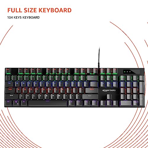 Image of amazon basics Wired Gaming Mechanical Keyboard with Outemu Blue Switches and Rainbow LED | Anti-ghosting Keys |8 Gaming Modes