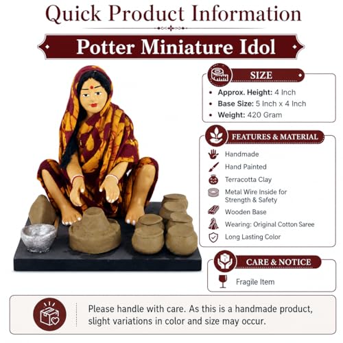 Image of Krishnanagar Handmade Clay Woman Potter Miniature Idol | Basic Terracotta Sitting Human Figurine | Traditional Indian Home Decor & Gift Showpiece