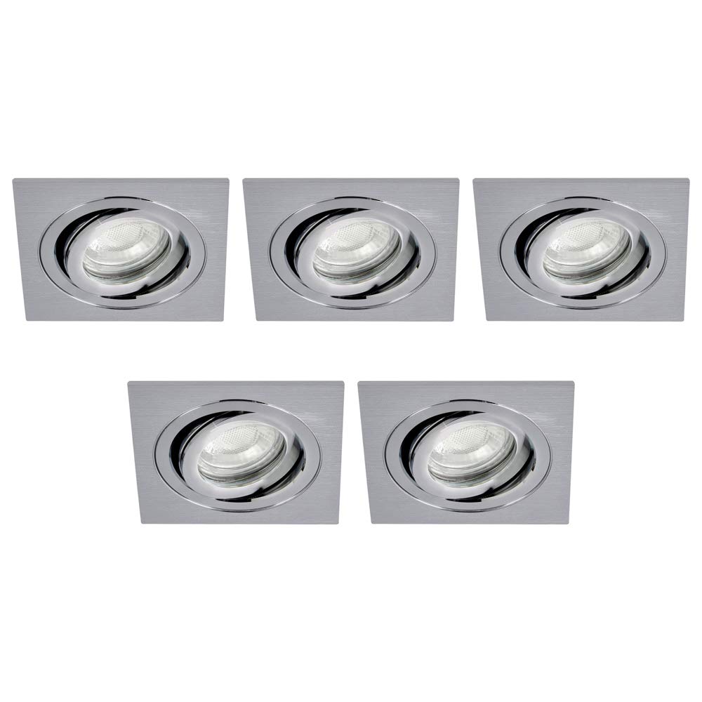 Litecraft Recessed Downlights Tiltable Square IP65 Spotlights in Nickel - 5 Pack