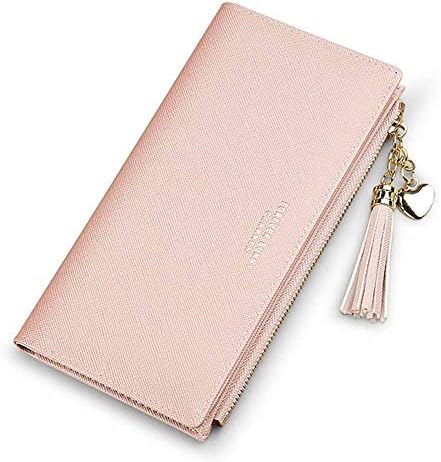SUMGOGO Slim Wallet for Women Long Tassel Zipper Clutch Purse Handbag Card Case Wallet (Pink)
