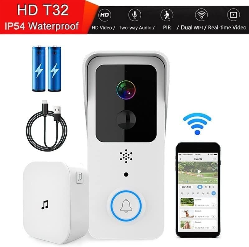 Timbre con vídeo, cámara de Seguridad, Timbre con vídeo 5G, WiFi Dual, Timbre for Puerta Exterior, intercomunicador con batería Impermeable, hogar Inteligente (Color : Bianco)
