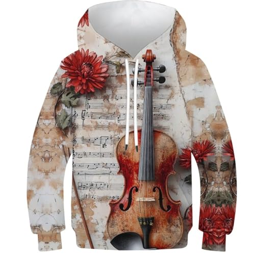 Sweat à capuche enfant violon imprimé 3D pull unisexe décontracté 10-12 ans