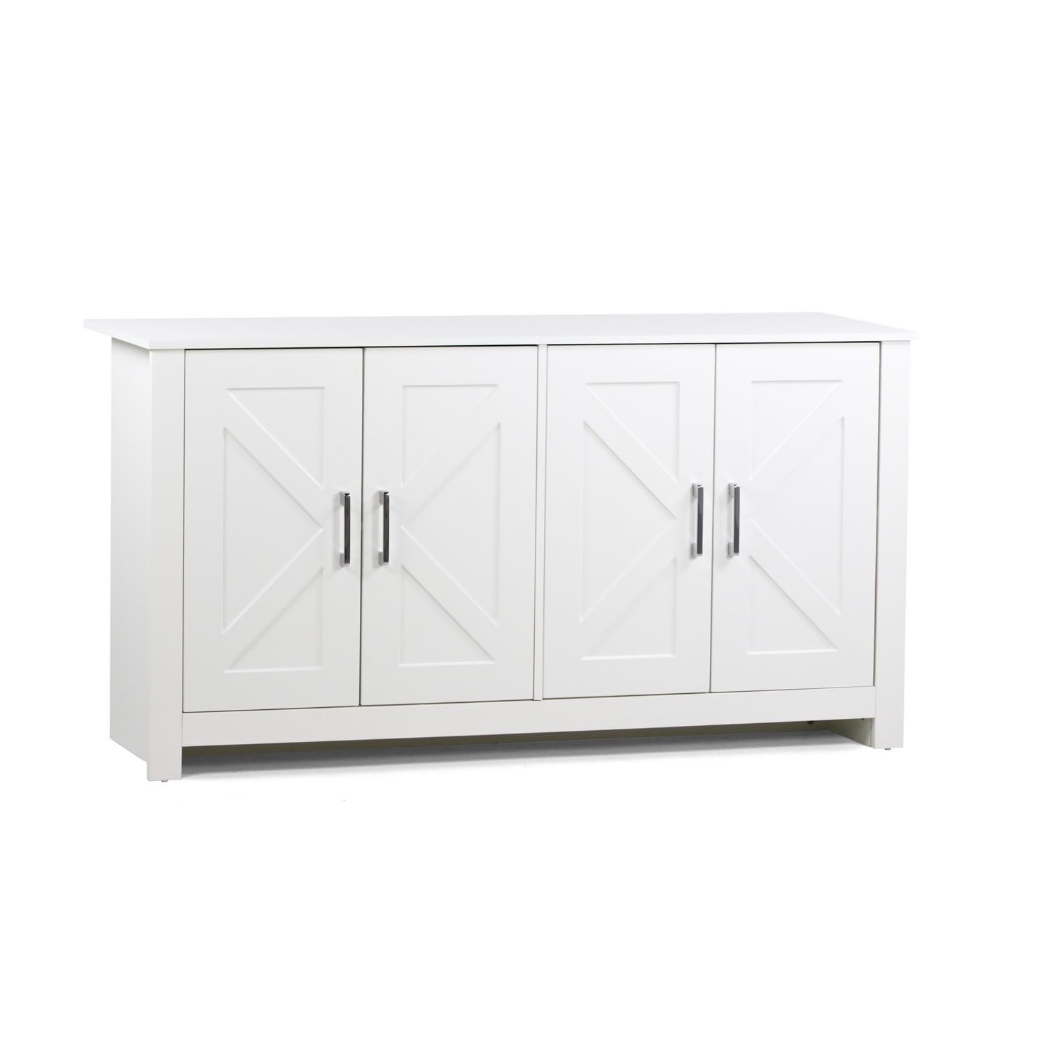 Brigros WeHome - Credenza Cucina Con 4 Ante, Credenza Soggiorno Bianca 150x40x80 Cm, Mobiletto Ingresso Con Maniglie Cromate, Mobile Cucina, Madia Soggiorno Moderna