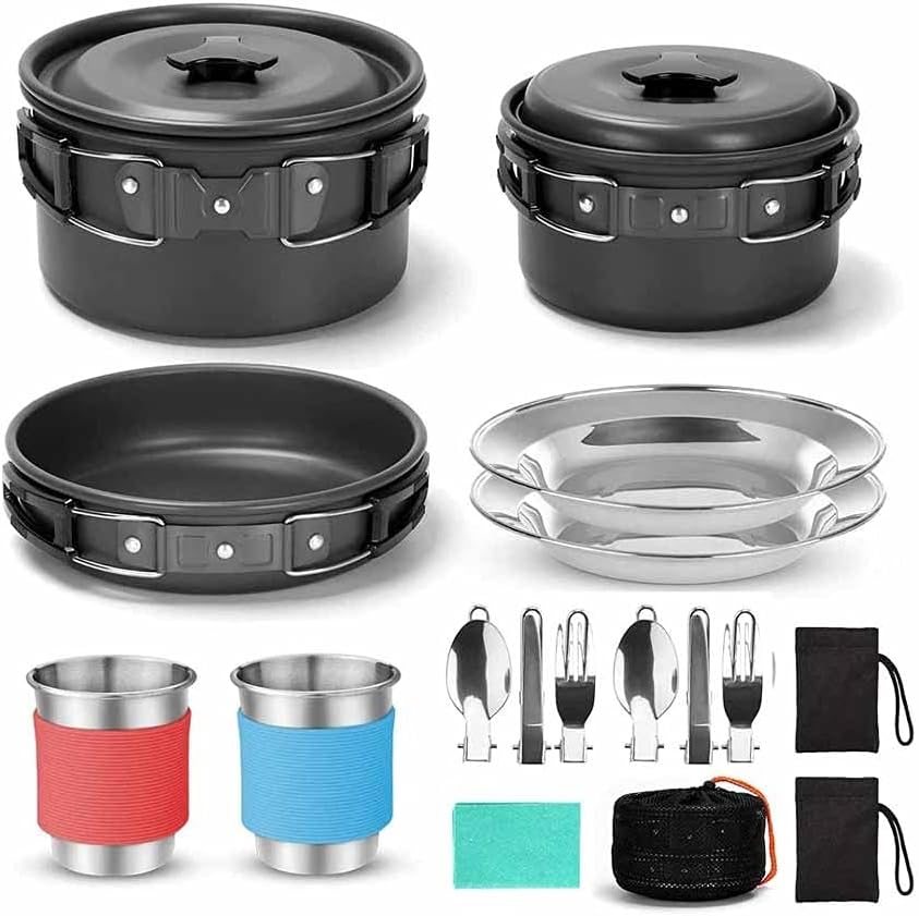 Camping Pot Barbecue Cookware Portable Picnic Stove Set for Backpacking Hiking Outdoor Cooking Non-Stick Bowls Picnic Cook Set