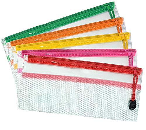 YAJNAS Zipper Art Plastic Pencil Boxes | Stylish pouches are Multi-purpose pouches | Double Layer Zippered Mesh Office check envelopes | High quality, durable and long lasting pouch (Pack of 3)