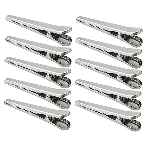 HOMSFOU 1set Food Bag Sealing Clips Sealer Snacks Dish Reusable Freezer Kitchen Keeping Chip Bag Alligator Resealable Bread Bag Clips Convenient Sealing Clamps Stainless Steel Silver 10pcs