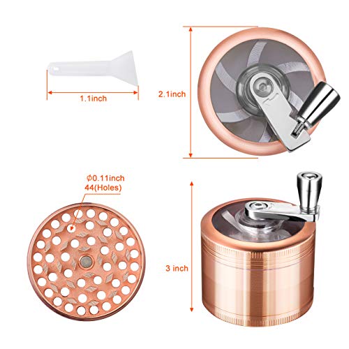LIHAO 4 Layer Spice Grinder with Hand Crank and Pollen Scraper – Zinc Alloy, 2 Inch for Dried Spices – Elegant Rose Gold - Image 2