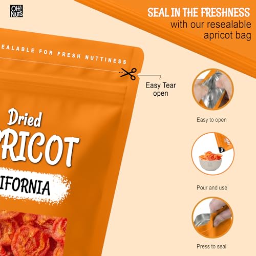 Image of Oh! Nuts Dried Apricots California - 1 lb - No Sugar Added - Packed in New York Zip-Seal Bag to Preserve Natural Freshness and Quality (Pack of 4)
