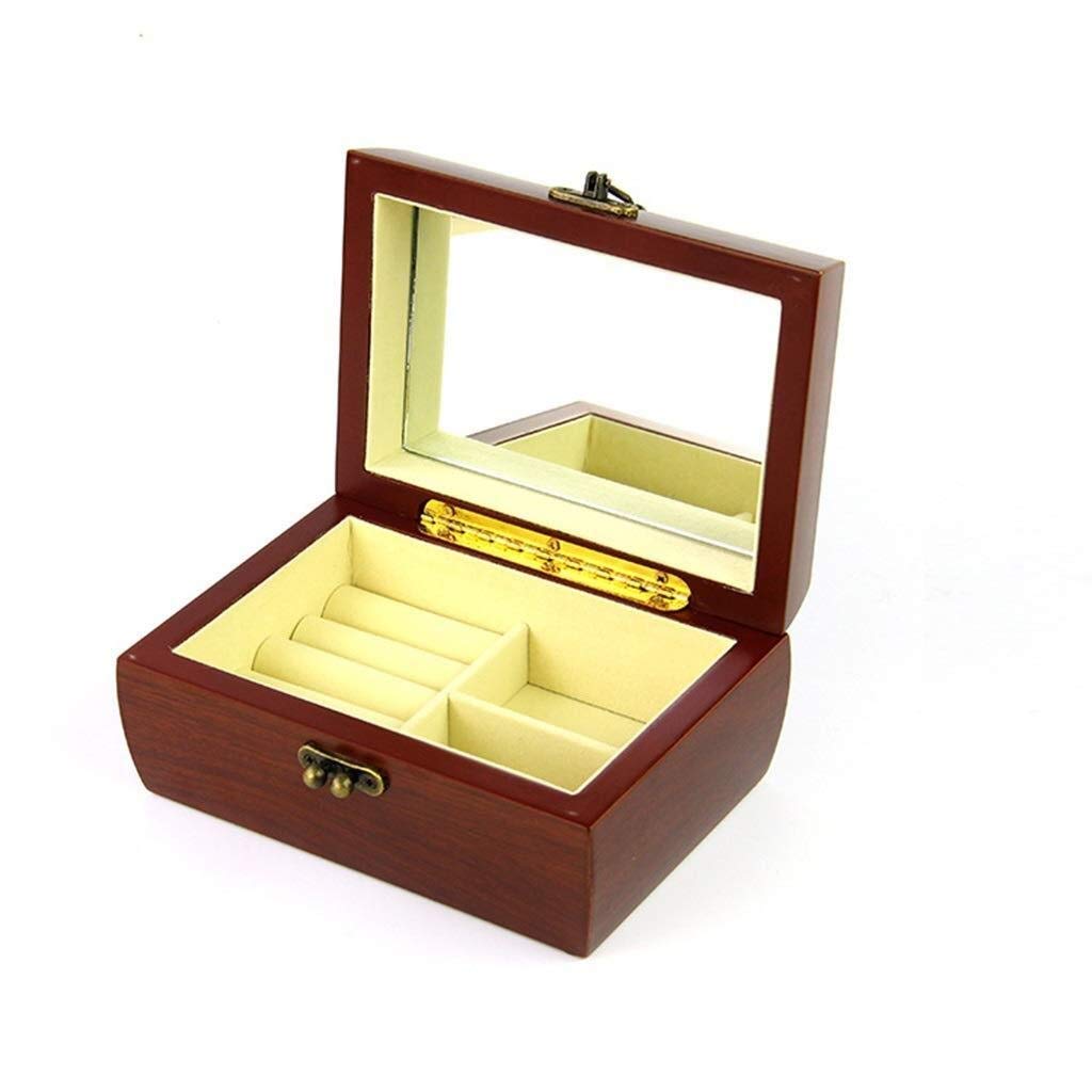 Regalo para mujeres Joyeros Cofre de joyería Cajas de joyería pequeñas de madera maciza Retro con espejo de maquillaje Organizador de joyas Regalos de Año Nuevo Beauty Comes