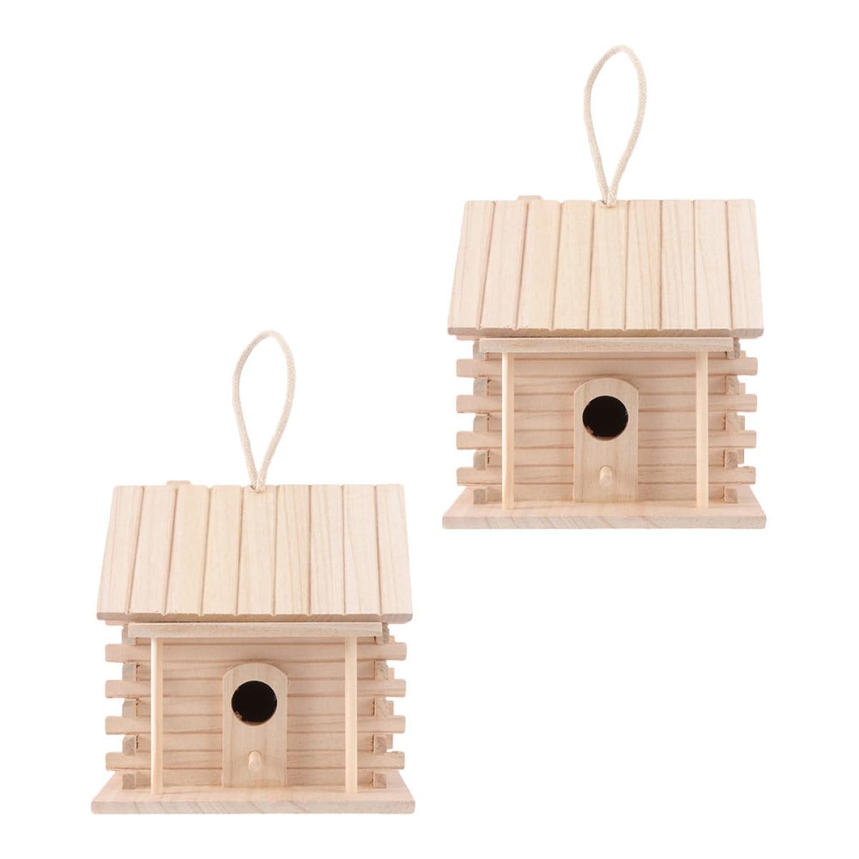 Nichoir à oiseaux suspendu en plastique beige 2 pièces style cabane Toddmomy