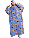 chuangminghangqi Hooded Blanket Sweatshirt Oversized Pullover Damen Riesige Fronttasche Plüsch Tragbare Decke mit Ärmeln Verlängert Übergroße Decken Hoodie Warme Schlafanzug(Einheitsgröße,Hamburger)