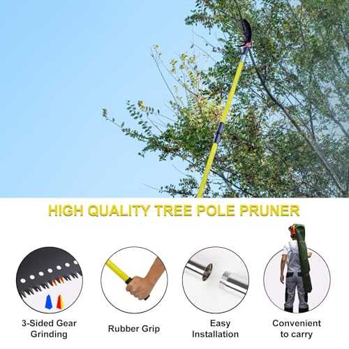 Image of 7.3-30FT Adjustable Manual Pole Saw Tree Trimmer Pruner | Sharp steel blade & pruning scissors, great for branches & palms, lightweight extendable manual pole pruner for yard garden
