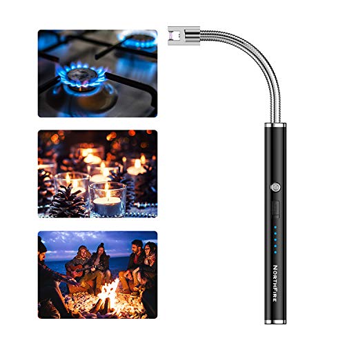 NORTHFIRE Candle Lighter - Electronic Flameless USB Rechargeable Arc Lighters with LED Battery Display Safety Switch Flexible Neck for Home Kitchen Camping Cooking BBQ Fireworks (1Pack)