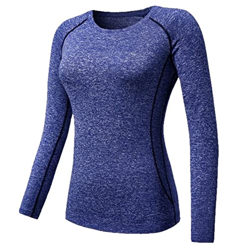 N/W Camisetas de manga para mujer, ropa casual, medias de capa térmica rápida, Azul / Patchwork, XX-Large